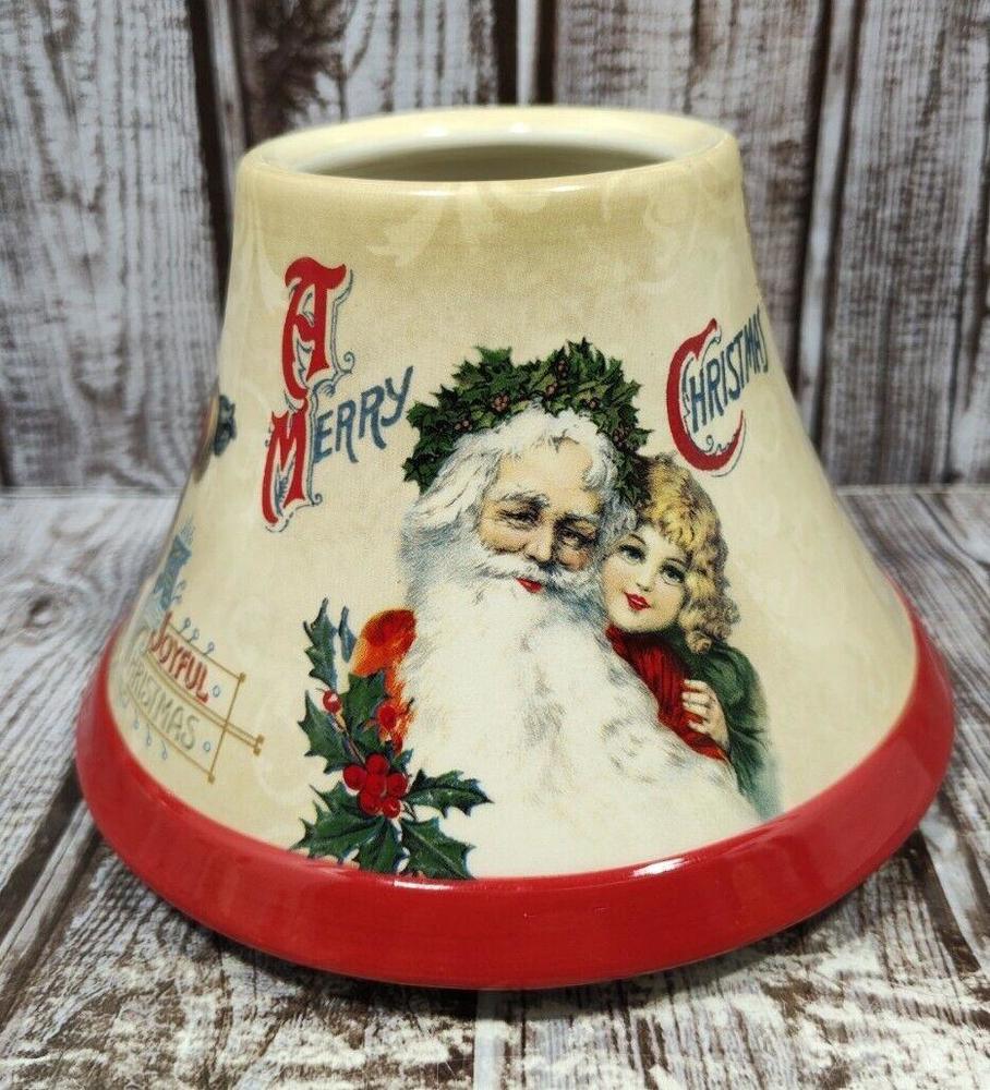 Yankee Candle Beige Red Christmas Shade Santa Claus Joyful Christmas Victorian